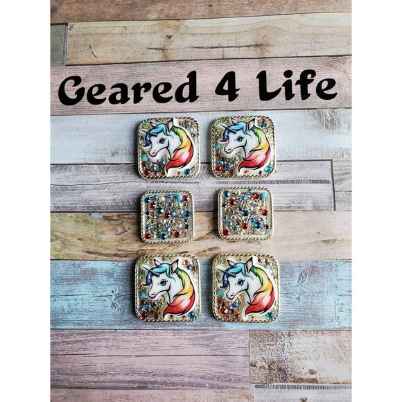 Large unicorn Swarovski bling conchos, custom concho, saddle replacement conchos - Picture 4 of 4